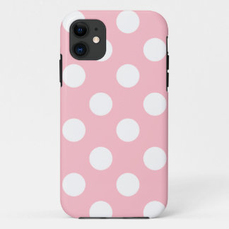 Big White Polka Dots on Pink iPhone 11 Hoesje