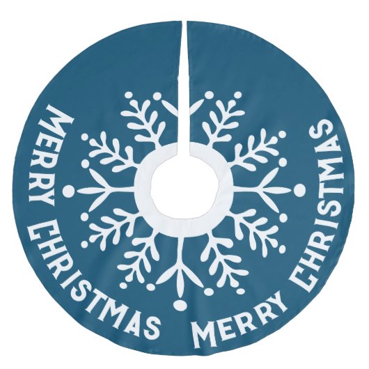 Big White Snowflake, vrolijk kerstwit op blauw Kerstboom Rok (Voorkant)