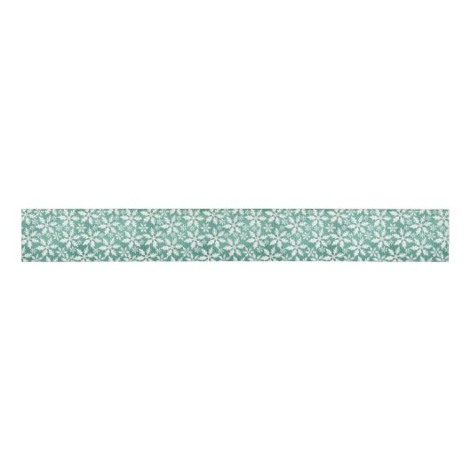 Big White Snowflakes Falling Green Background Grosgrain Lint (Voorkant)