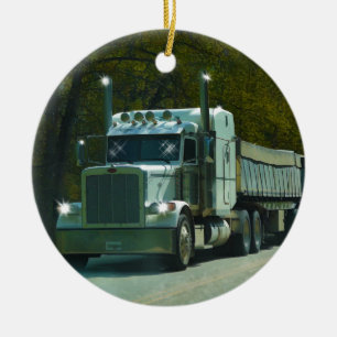 Big White Truck en Highway Art voor vrachtwagenlie Keramisch Ornament