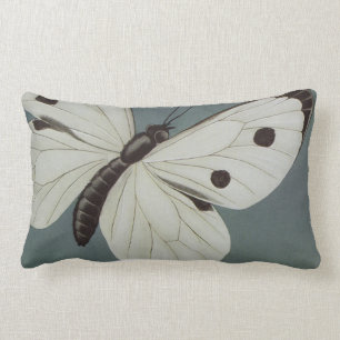 Big White/Turquoise Butterfly Blue Lumbar Pillow Kussen