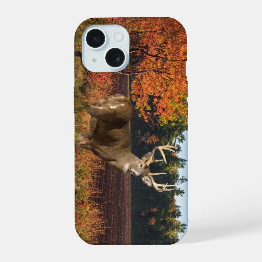 Big Whitetail Buck slaat een pose iPhone 15 Hoesje (Achterkant)
