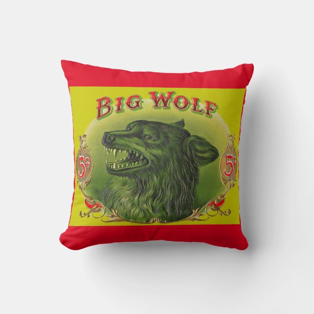 Big Wolf sigaar label print Kussen (Voorkant)