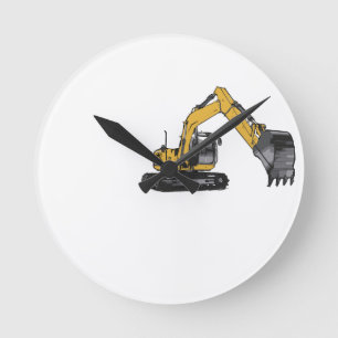 Big Yellow Excavator Ronde Klok