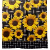 Big Yellow Sunflower Industrial Grid Weave Pattern Douchegordijn (Voorkant)