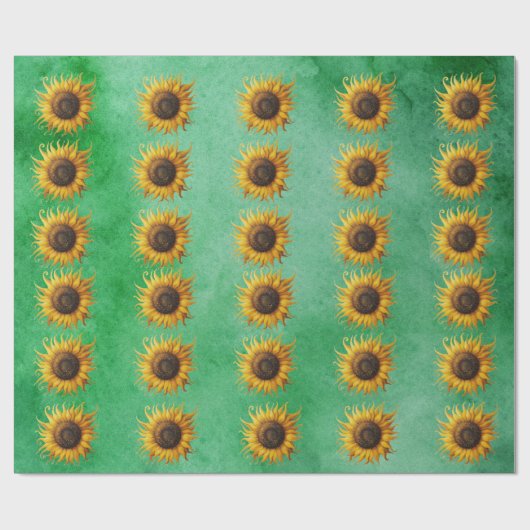 Big yellow Sunflowers Fancy Petals on Green Cadeaupapier (Vlak)