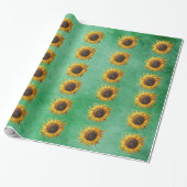 Big yellow Sunflowers Fancy Petals on Green Cadeaupapier (Uitgerold)