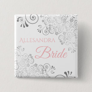 Bigende bruidsnaam Markering roze met grijze vrien Vierkante Button 5,1 Cm