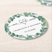Bigende eucalyptus white de heer mrs hartscript ronde kartonnen onderzetter (Gebogen)