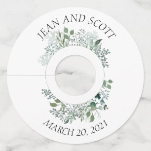 Bigende groene olievlek Botanische Leaves Marker Wijnglaslabel