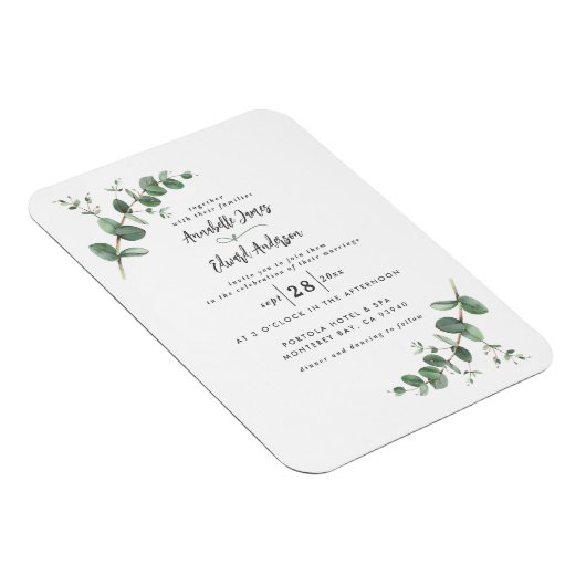 Bigende groenery Eucalyptus botanical script invit Magneet (Rechterzijde)