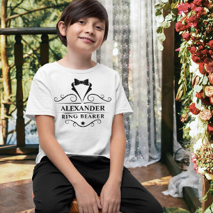 Bigende Ring Bearer Black Tuxedo Stropdas White T-shirt
