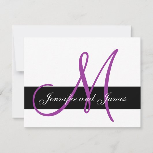 Bigende RSVP Card Monogram Names Paars Front (Voorkant)