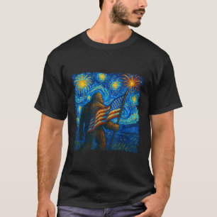 Bigfoot 4 juli Sterrennacht van Gogh Vlag van de V T-shirt