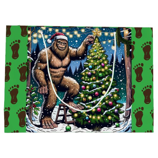 Bigfoot aka Sasquatch Thema Kerstmis Groot Cadeauzakje (Achterkant)