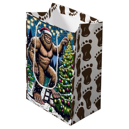 Bigfoot aka Sasquatch Thema Kerstmis Medium Cadeauzakje (Voorkant Gekanteld)