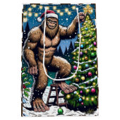 Bigfoot aka Sasquatch Thema Kerstmis Medium Cadeauzakje (Achterkant)