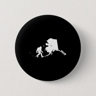 Bigfoot Alaska State Kaart Sasquatch Mannen Vrouwe Ronde Button 5,7 Cm