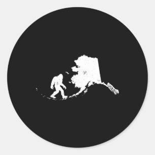 Bigfoot Alaska State Kaart Sasquatch Mannen Vrouwe Ronde Sticker