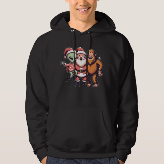 Bigfoot Alien en Sinterklaas Gelovige Schattige Ch Hoodie (Voorkant)