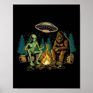Bigfoot Alien Kampvuur Kamperen Sasquatch Ufo Kamp Poster