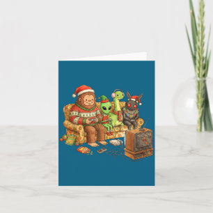 Bigfoot Alien Nessie Mothman Retro Gamen Kerstmis Kaart