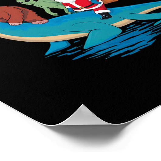 Bigfoot Alien Santa Claus Riding Dinosaur Kerstmis Poster (Hoek)