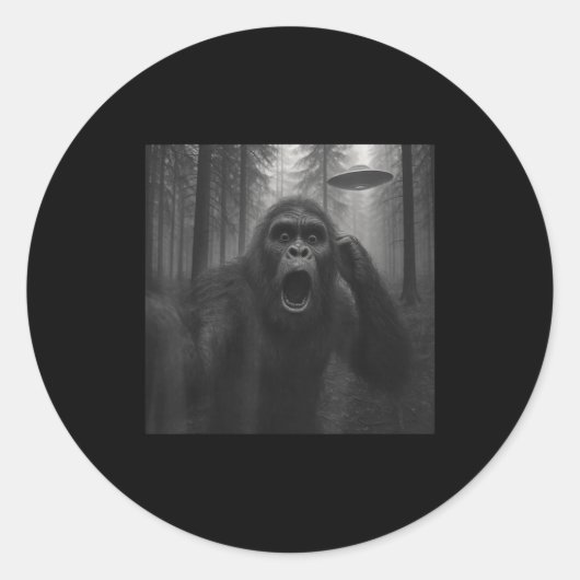 Bigfoot Alien Ufo Selfie Funny Sasquatch Meme Men  Ronde Sticker (Voorkant)