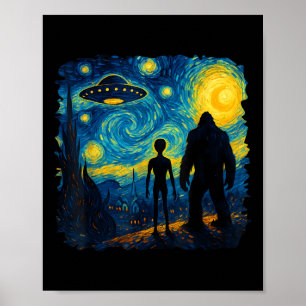 Bigfoot Alien Ufo Van Gogh Sterrennacht Sasquatch  Poster