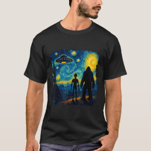 Bigfoot Alien Ufo Van Gogh Sterrennacht Sasquatch  T-shirt