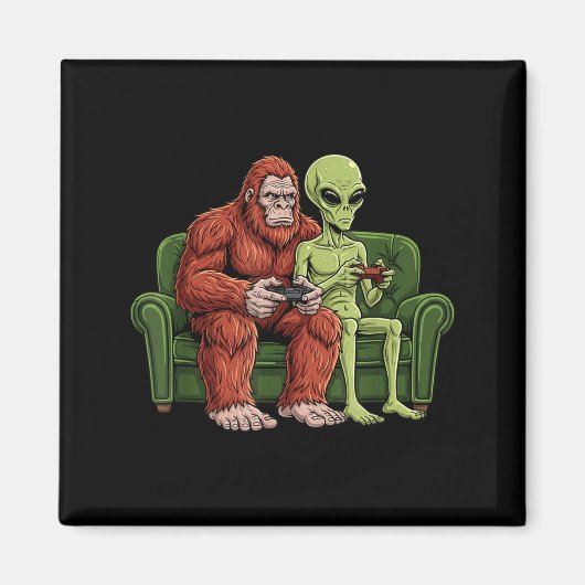 Bigfoot Alien Video Games Gaming Sasquatch Ufo Men Magneet (Voorkant)
