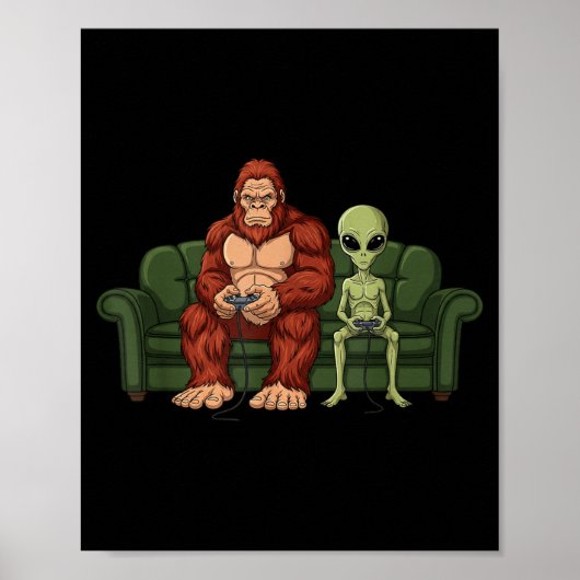Bigfoot Alien Video Games Gaming Sasquatch Ufo Men Poster (Voorkant)