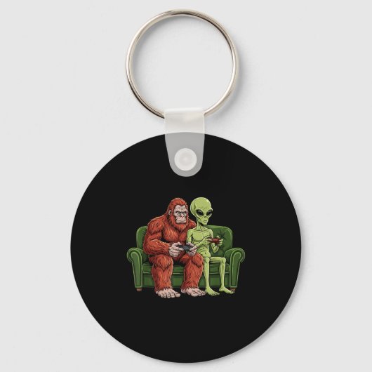 Bigfoot Alien Video Games Gaming Sasquatch Ufo Men Sleutelhanger (Voorkant)