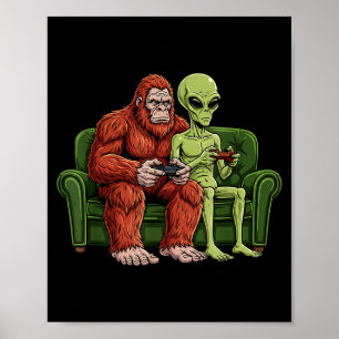 Bigfoot Alien Videogames Gaming Sasquatch Ufo Mann Poster