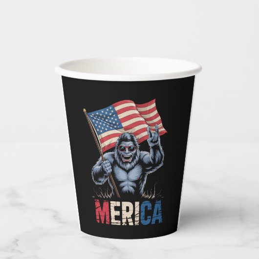 Bigfoot America Rock Amerikaanse Vlag Patriottisch Papieren Bekers (Voorkant)