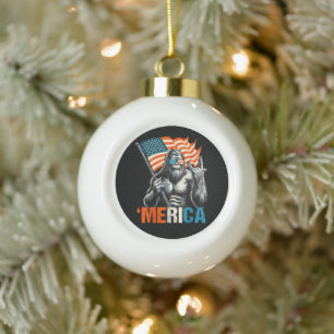 Bigfoot Amerika Rock Amerikaanse Vlag Keramische Bal Ornament