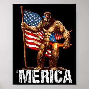 Bigfoot Amerika Rock Amerikaanse Vlag Patriottisch Poster
