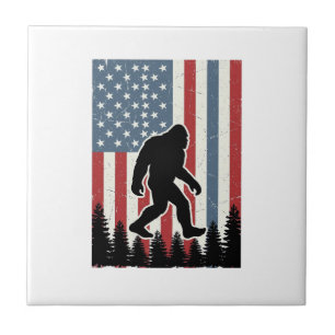 Bigfoot Amerikaanse Vlag Vintage Vector T-shirt On Tegeltje
