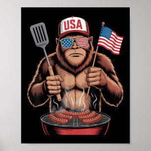 Bigfoot BBQ 4 juli grap patriotische Sasquatch Poster