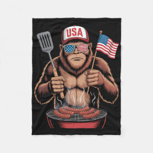 Bigfoot BBQ 4 juli grappig patriottisch Sasquatch Fleece Deken