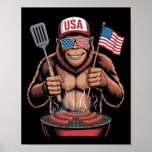 Bigfoot BBQ 4 juli grappig patriottisch Sasquatch Poster