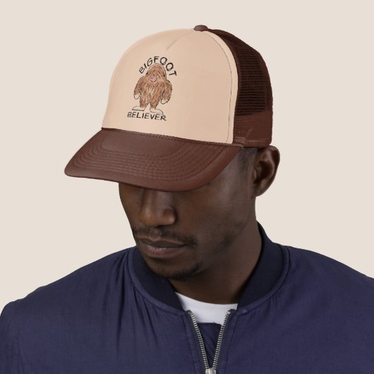 BIGFOOT BELIEVER - Fun Sasquatch Crayon Sketch Trucker Pet (In situ)
