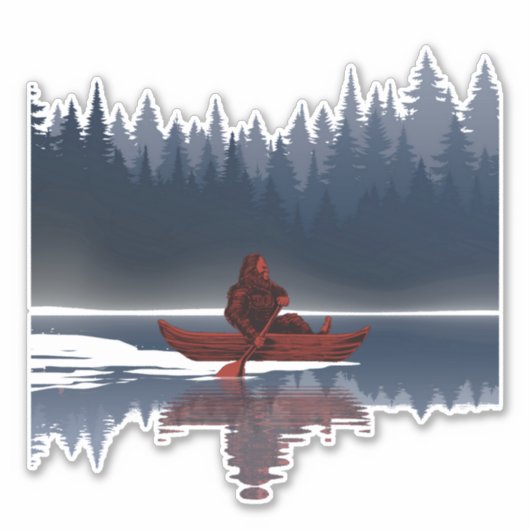 Bigfoot Canoeing in The Wilderness Funny Sticker (Voorkant)