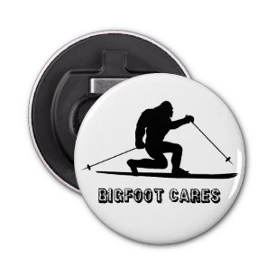 Bigfoot Cares Telemark Skiing Button Flesopener