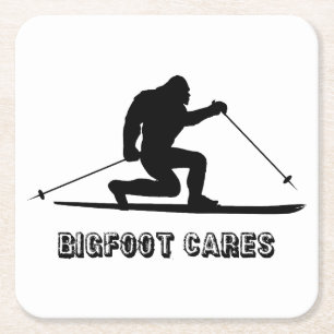 Bigfoot Cares Telemark Skiing Vierkante Kartonnen Onderzetter