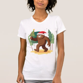 Bigfoot Christmas Tree Santa Hat (4) T-shirt