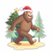 Bigfoot Christmas Tree Santa Hat (5) Sticker (Voorkant)
