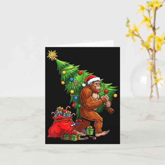 Bigfoot Christmas Tree Xmas Lights Funny Sasquatch Kaart (Gele Bloem)