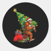 Bigfoot Christmas Tree Xmas Lights Funny Sasquatch Ronde Sticker (Voorkant)