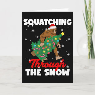 Bigfoot die door de sneeuw banjert Kerst Sasquatch Kaart
